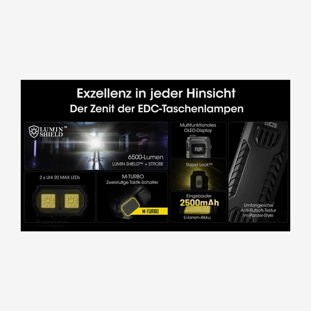 Nitecore EDC29 Luminblade 6500 Lumen Taschenlampe schwarz